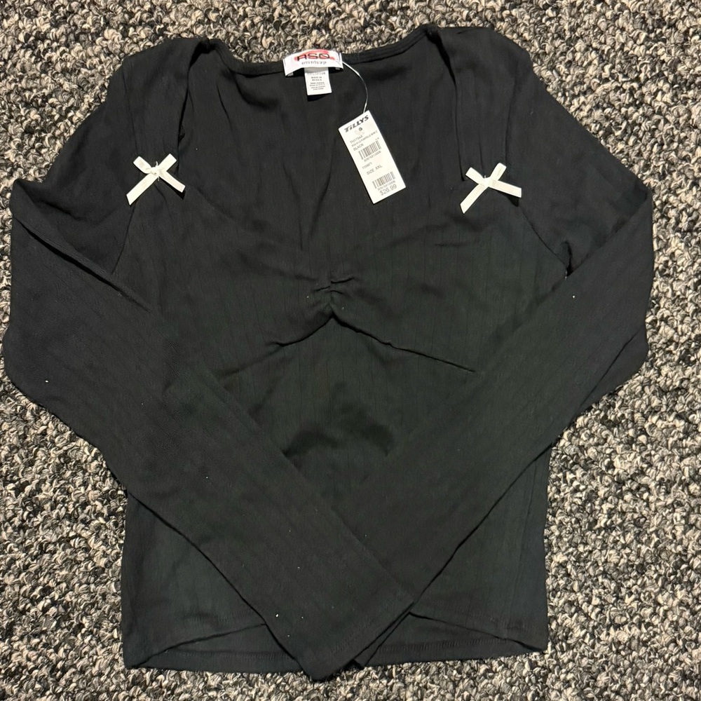 RSQ by Tillys Black Bow Detail Long Sleeve Top | Women’s XXL | NWT